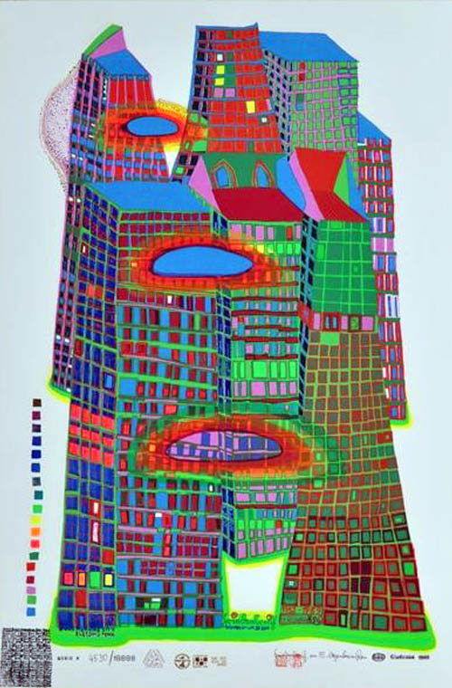 Hundertwasser - Good Morning City - Bleeding Town - series X - 1969 color screenprint